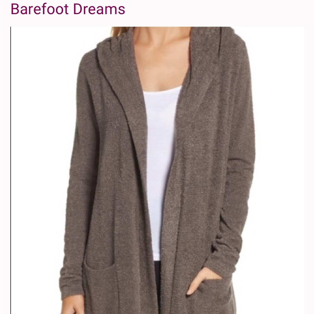 Barefoot Dreams Hooded Open-Front Cardigan - Taupe Brown